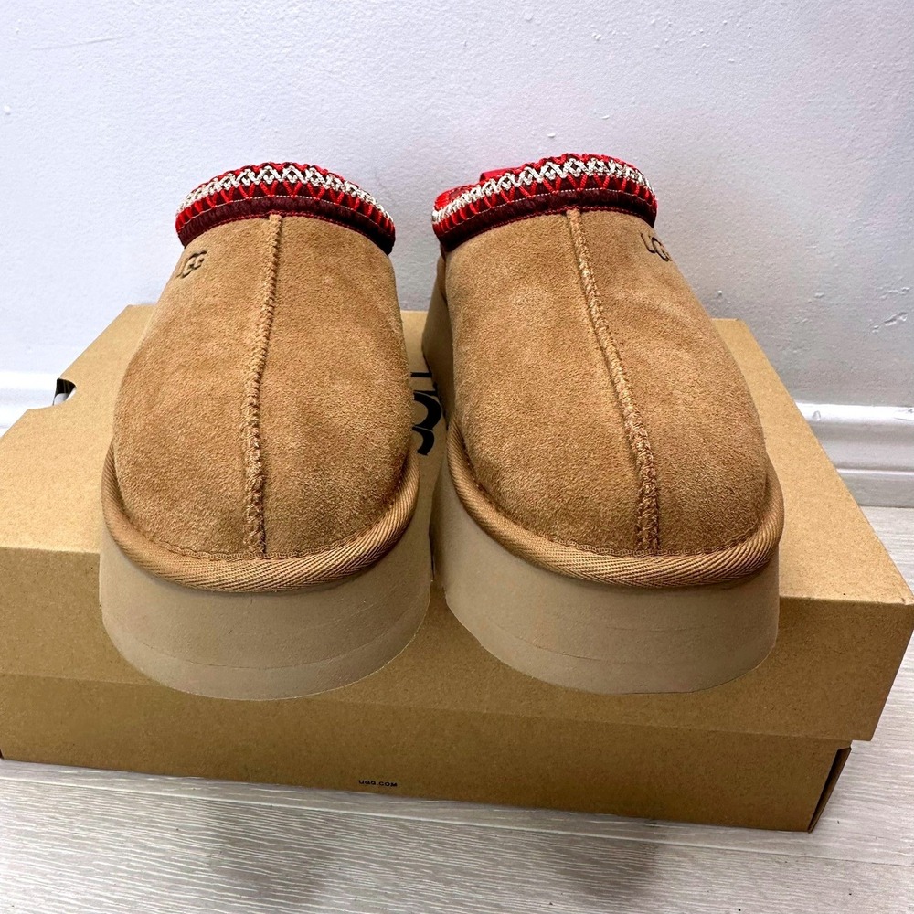 UGG Tazz Platform Slipper Women Size 8 Chestnut 1122553 Comfort Suede Clog - Picture 3 of 11